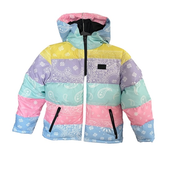 MC2 Saint Barth Girls Hooded Down Jacket In Bandana Print Size 10 NWOT - Picture 2 of 12